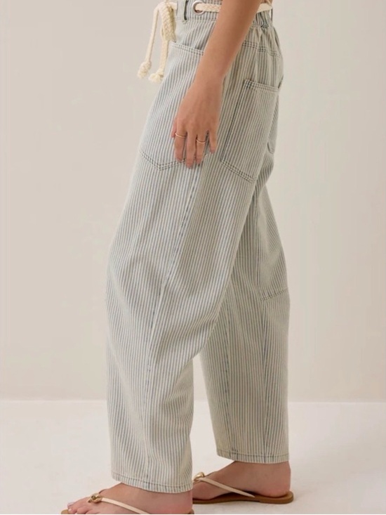 J.O.A. Pants - J.O.A. Rhea Stripe Soft Cotton Denim barrel leg Pant Sz Small Coastal sz S